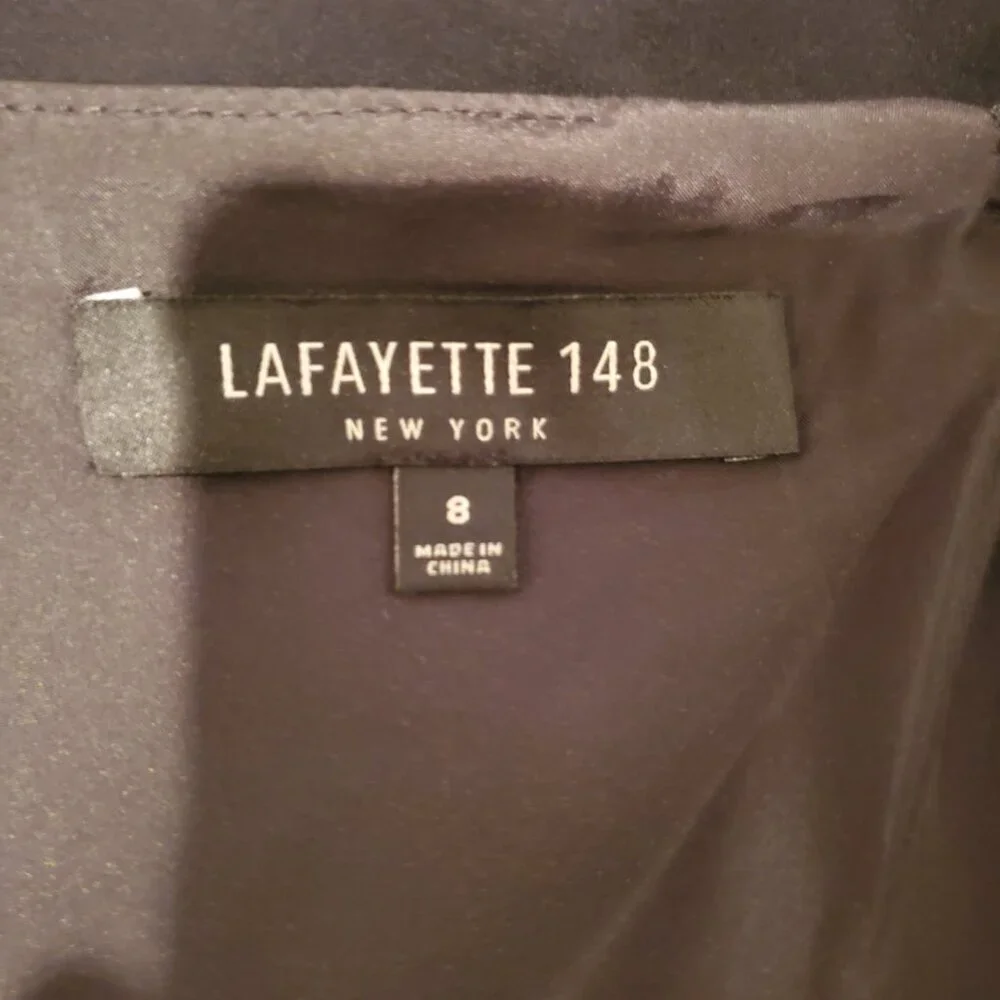 Lafayette 148 Leather Trim Asymmetrical Skirt Black 8 - Picture 3 of 4